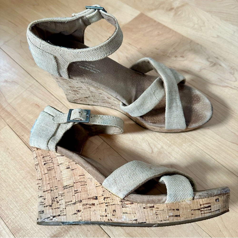 Beige Canvas Platform Wedges